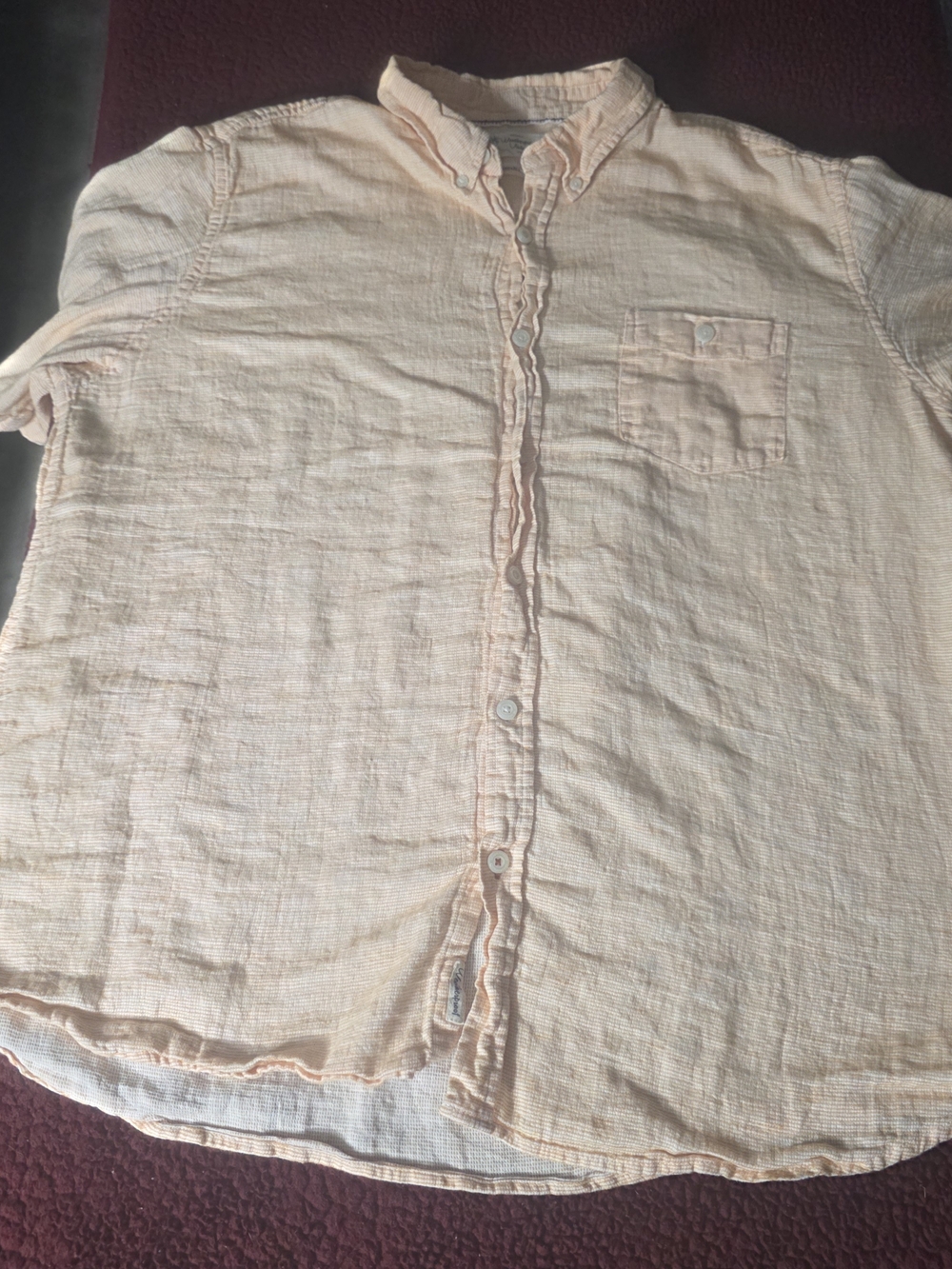 Vacation Resort Weatherproof Vintage Men's Linen, Orange, Short Sleeve, 2XL